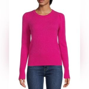 New SAKS Cashmere Hot Pink Puff Sleeve Crewneck Sweater